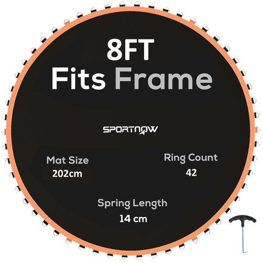 Photo of SPORTNOW Trampoline Replacement Mat with Spring Pull Tool, 42 V-Hooks, for 8ft Trampoline using 14cm Springs, Orange in Orange colour on a white background