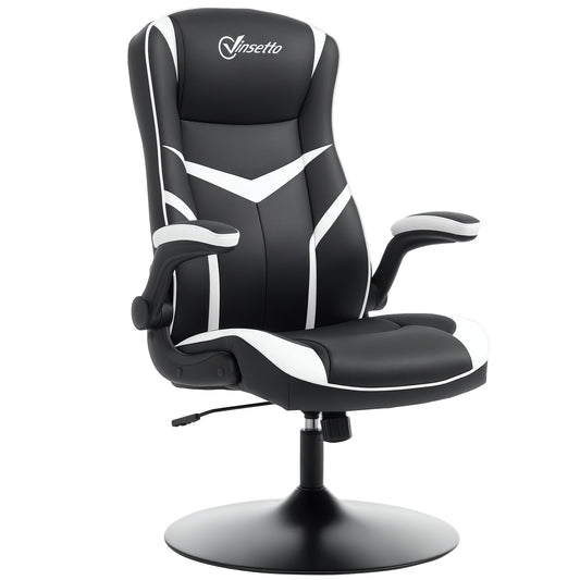Photo of Vinsetto Gaming Chair Ergonomic Computer Chair with Adjustable Height Pedestal Base, Home Office Desk Chair PVC Leather Exclusive Swivel Chair Black in Black colour on a white background