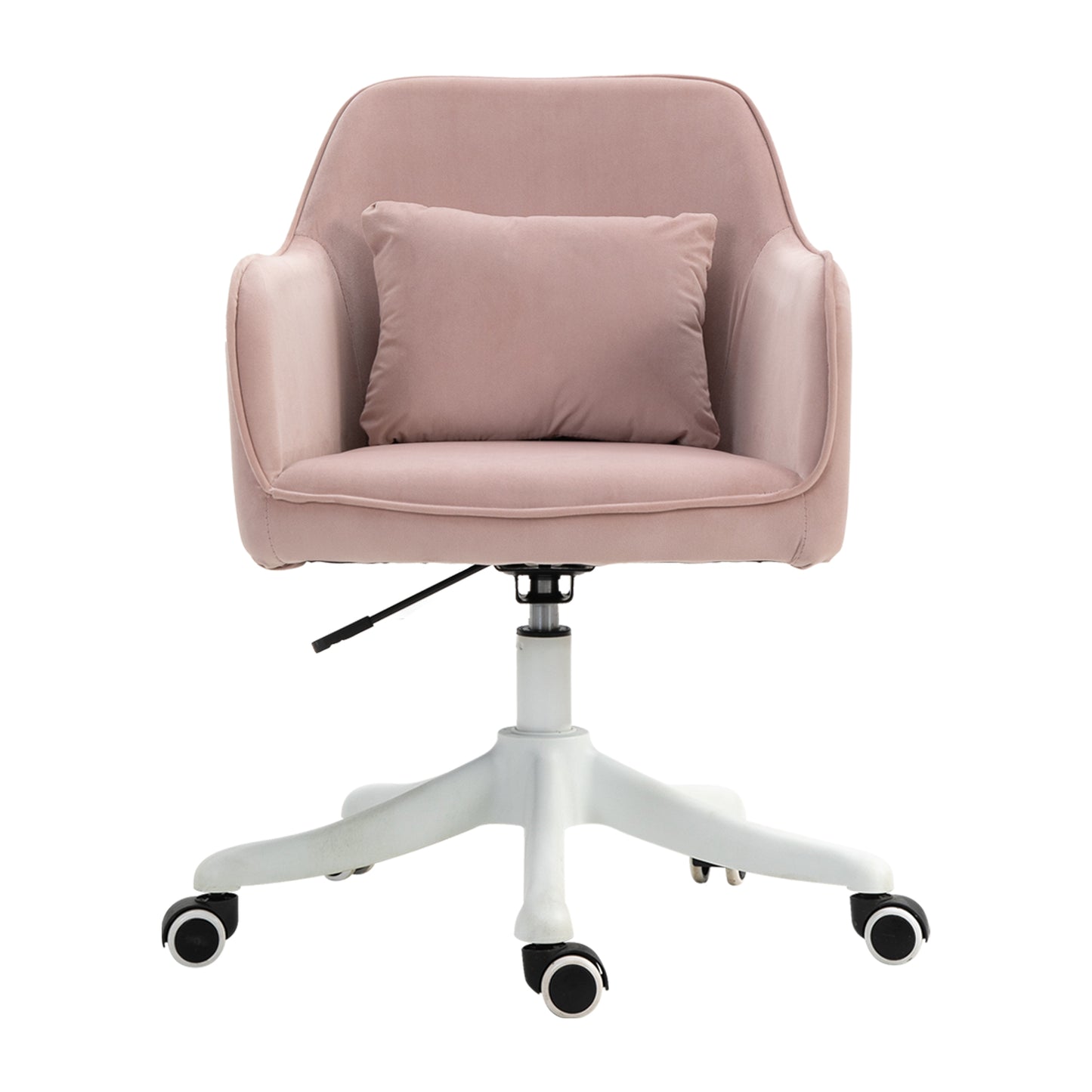 Photo of Vinsetto Velvet Office Chair, Desk Chair, Makeup Vanity Chair with Massage Lumbar Pillow and Rolling Wheels for Bedroom and Home, Pink in Pink colour on a white background