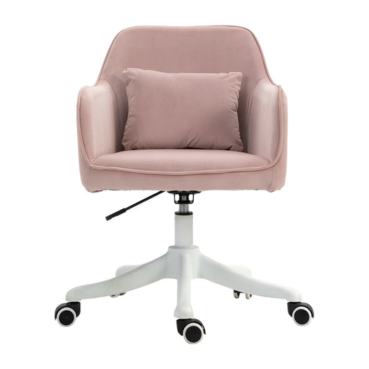 Photo of Vinsetto Velvet Office Chair, Desk Chair, Makeup Vanity Chair with Massage Lumbar Pillow and Rolling Wheels for Bedroom and Home, Pink in Pink colour on a white background
