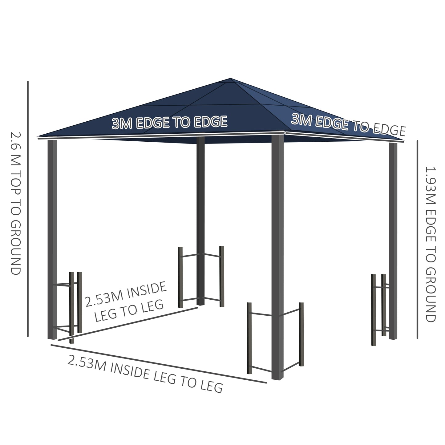 Outsunny 3 x 3(m) Hardtop Gazebo Canopy with Polycarbonate Roof, Alloy Aluminium Frame, Black
