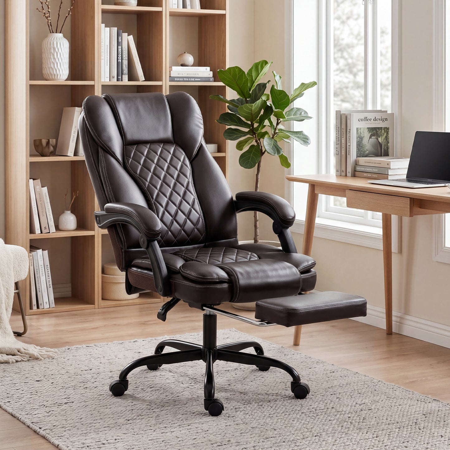HOMCOM Executive Home Office Chair Reclining Function Footrest Computer Desk Chair High Back, Brown