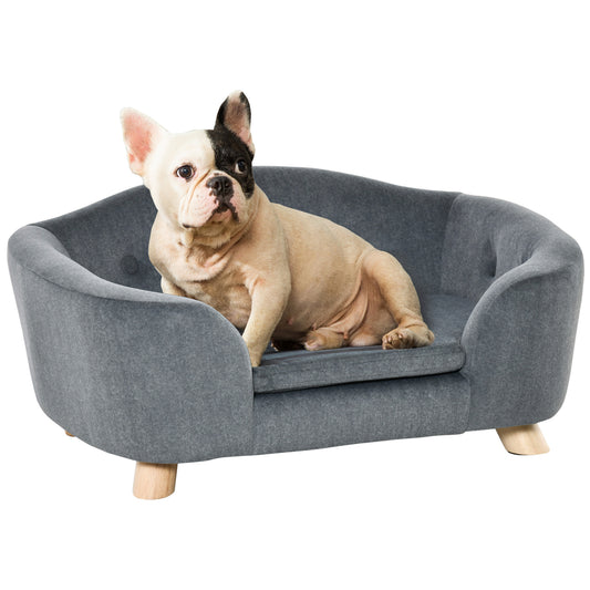 Photo of PawHut Dog Sofa Bed Pet Chair Couch with Water Resistant Fabric, Kitten Lounge with Soft Cushion, Wooden Frame for Mini Size Dogs - Grey in Grey colour on a white background