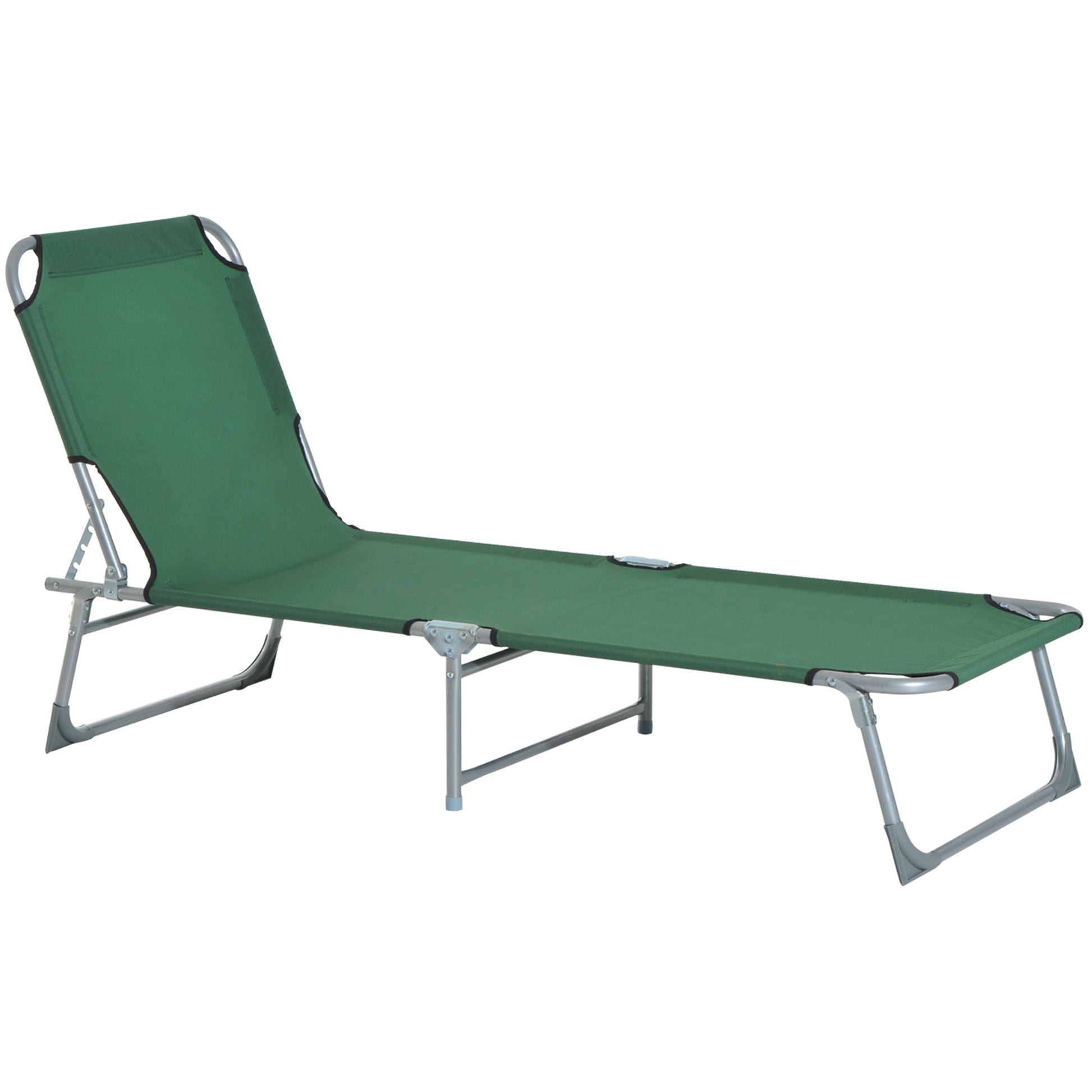 Photo of Outsunny Reclining Sun Lounger Chair Folding Camping Bed with 4-Position Adjustable Backrest, for Travel Indoor Outdoor Office Fishing, Green in Green colour on a white background