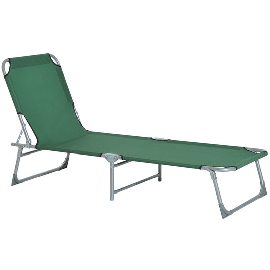 Photo of Outsunny Reclining Sun Lounger Chair Folding Camping Bed with 4-Position Adjustable Backrest, for Travel Indoor Outdoor Office Fishing, Green in Green colour on a white background