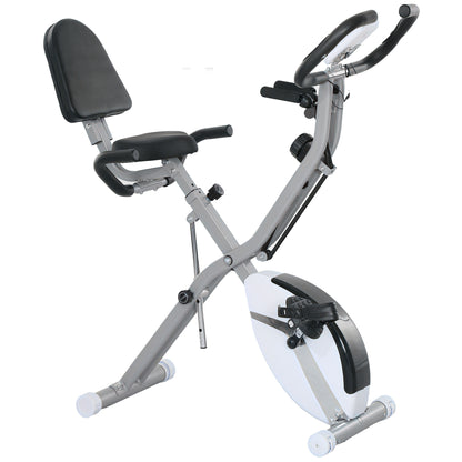 SPORTNOW white and gray foldable exercise bike with black seat, backrest, and pedals