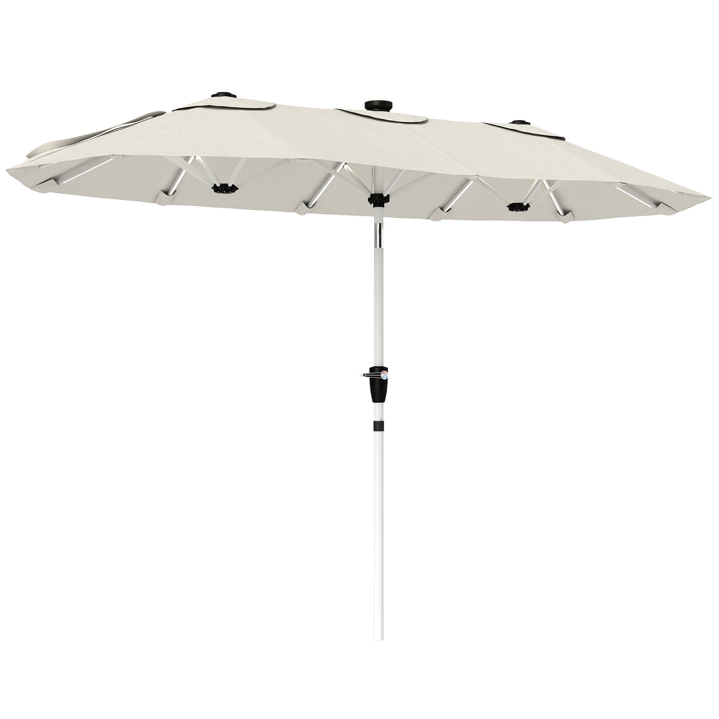 Photo of Outsunny 3 m Double-Sided Garden Parasol with LED Solar Lights, Outdoor Extra Large Sun Umbrella with Crank Handle, Cream White in White colour on a white background