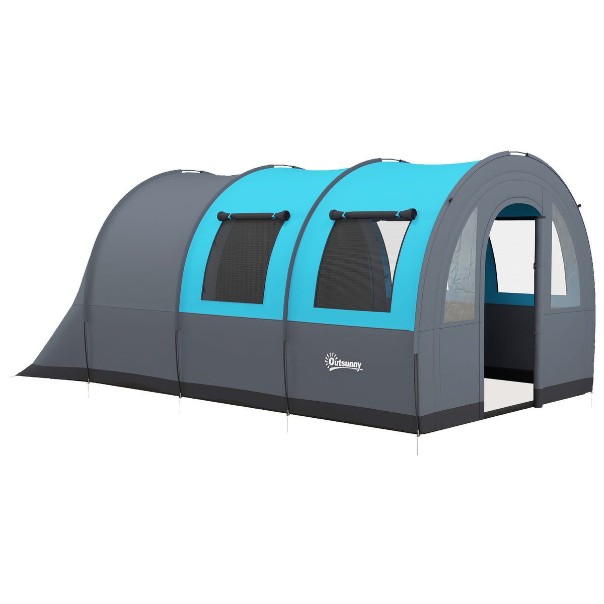 Photo of Outsunny Three Man Duo Room Tunnel Tent, with Accessories - Grey/Blue in Grey/Blue colour on a white background