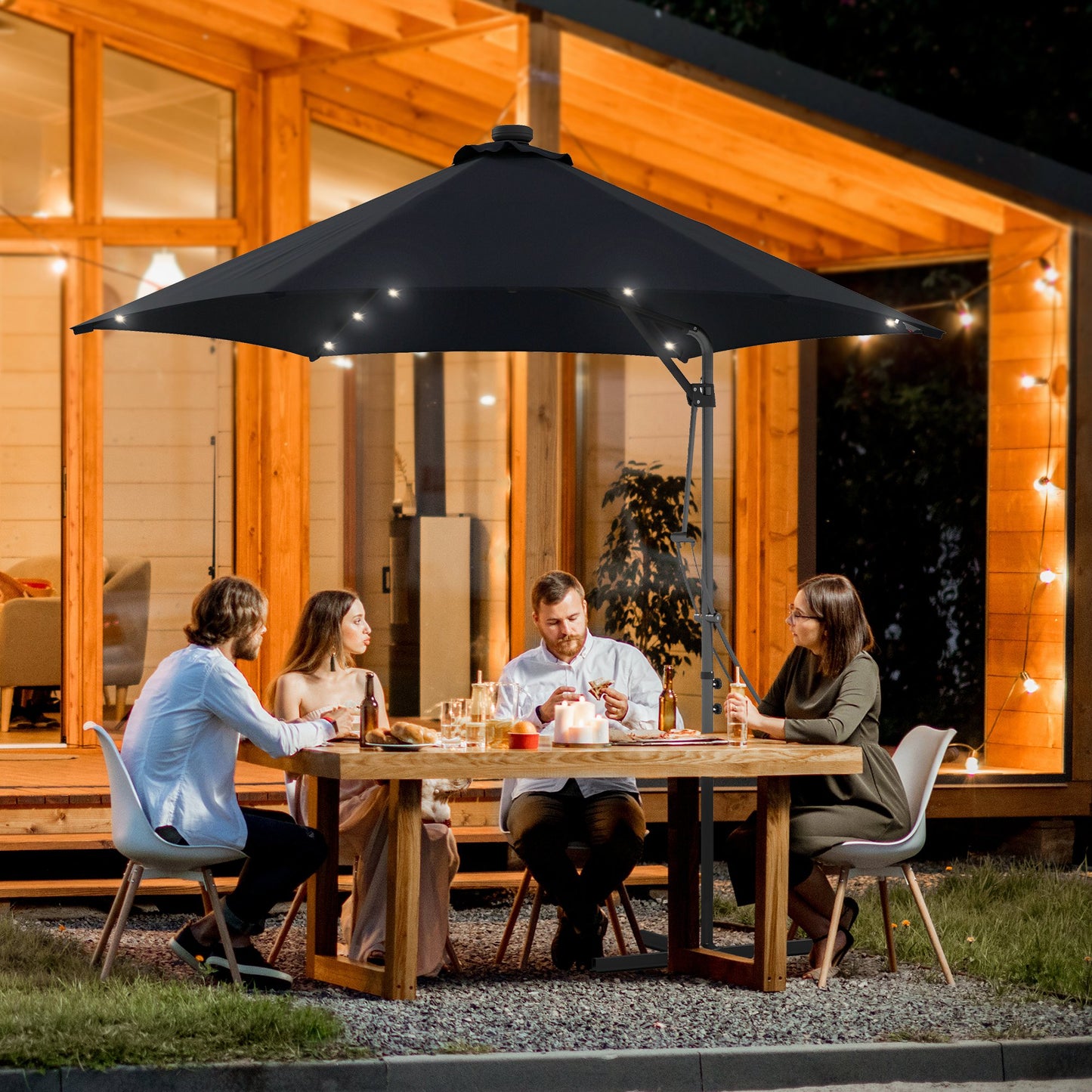 Outsunny 3(m) Solar LED Cantilever Parasol - Black