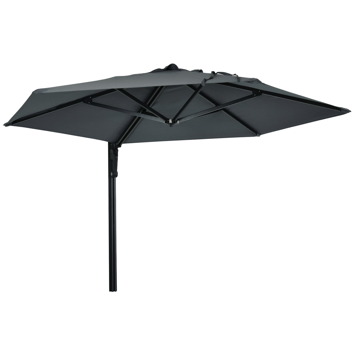Photo of Outsunny 2.5m Wall Mounted Parasol, Hand to Push Outdoor Patio Umbrella with 180 Degree Rotatable Canopy for Porch, Deck, Garden, 250 cm, Dark Grey in Grey colour on a white background
