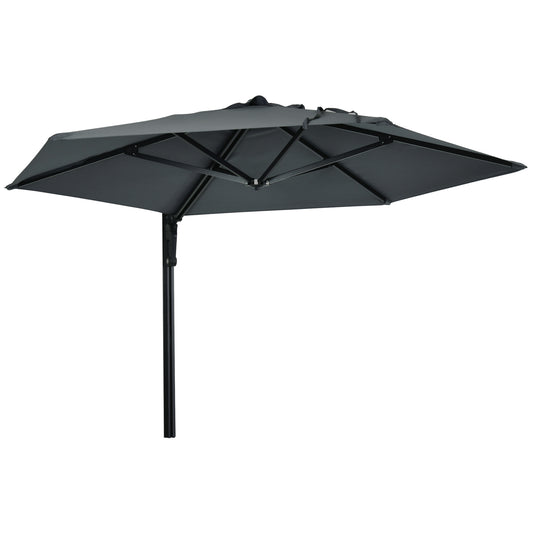 Photo of Outsunny 2.5m Wall Mounted Parasol, Hand to Push Outdoor Patio Umbrella with 180 Degree Rotatable Canopy for Porch, Deck, Garden, 250 cm, Dark Grey in Grey colour on a white background