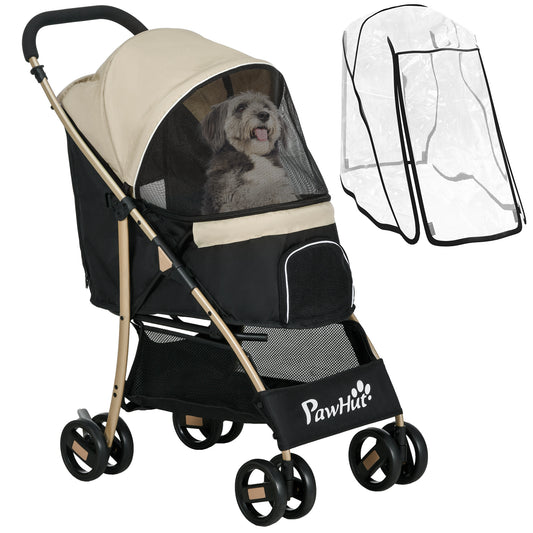 Photo of PawHut Pet Stroller for Small and Miniature Dogs, with Rain Cover - Khaki in Khaki colour on a white background
