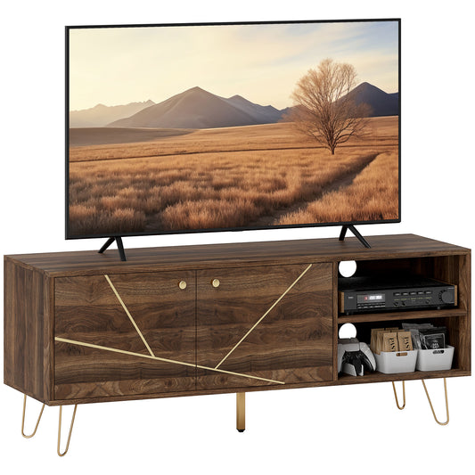 Photo of HOMCOM TV Stand Cabinet for up to 60 Inch TV, Modern 130cm TV Unit with Adjustable Shelves and Hairpin Legs, Double Door TV Cabinet for Living Room, Bedroom, Brown in Brown colour on a white background