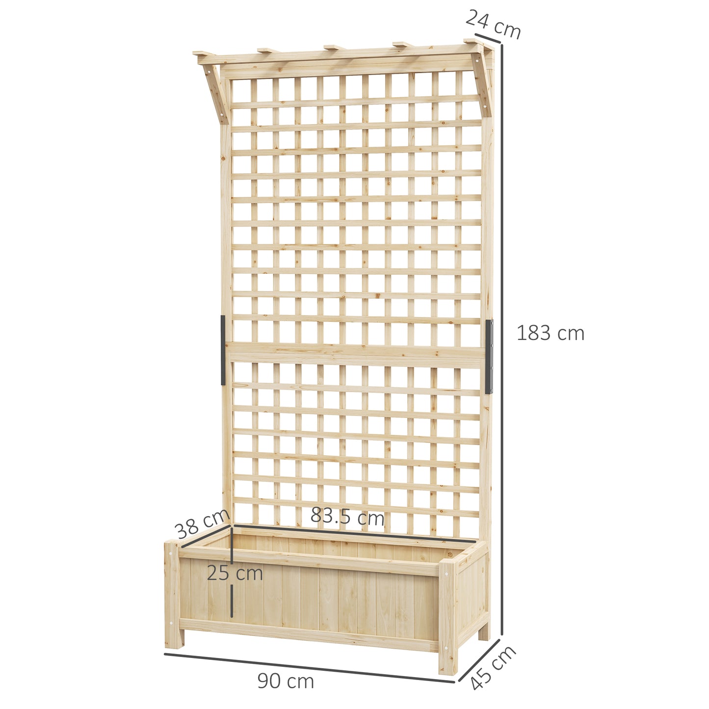 Outsunny Raised Bed & Privacy Screen with Drainage Holes, Wood Planter with Trellis for Climbing Plants to Grow Vegetables, Flowers, Natural