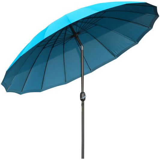 Photo of Outsunny 2.5m Shanghai Garden Parasol Umbrella with Crank & Tilt, Adjustable Outdoor Sun Shade, Blue in Blue colour on a white background