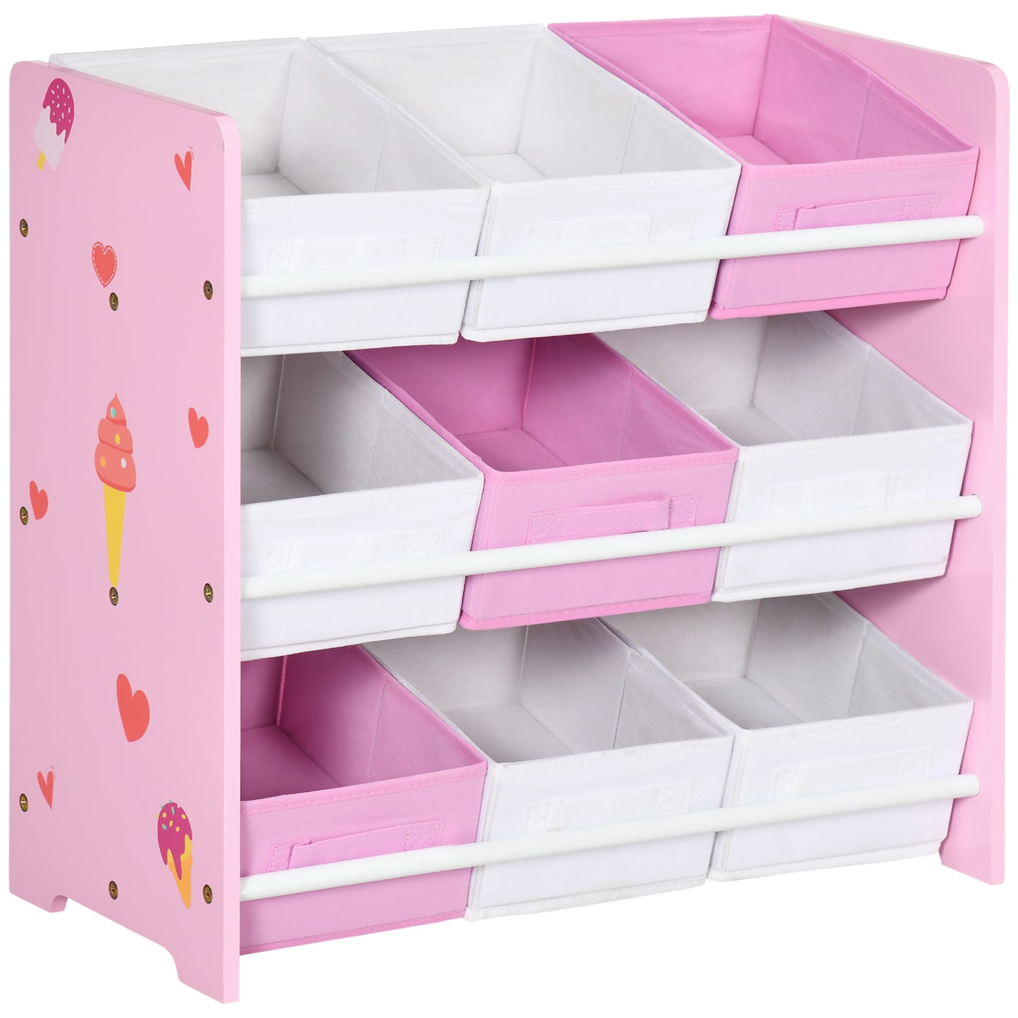 Photo of ZONEKIZ Kids Storage Rack, with Nine Removable Baskets, for Nursery, Bedroom, Playroom - Pink in Pink colour on a white background