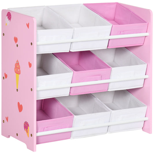 Photo of ZONEKIZ Kids Storage Rack, with Nine Removable Baskets, for Nursery, Bedroom, Playroom - Pink in Pink colour on a white background