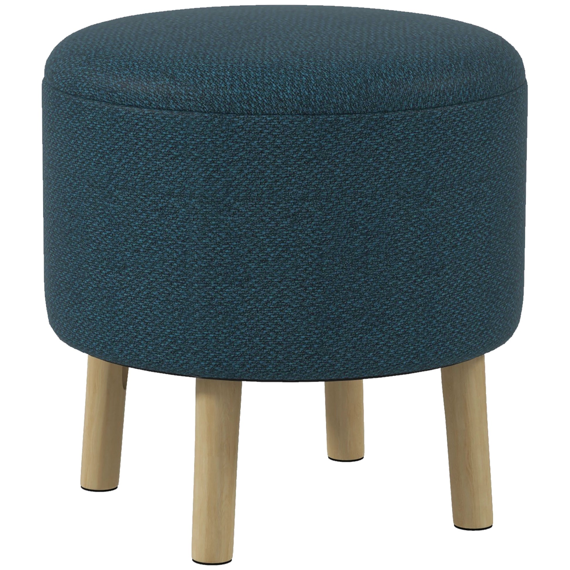 Photo of HOMCOM Round Linen-Look Storage Ottoman - Blue in Blue colour on a white background