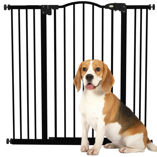 Photo of PawHut Pressure Fit Dog Stair Gate No Drilling Safety Gate Auto Close for Doorways, Hallways, 74-100cm Adjustable, 94cm Tall, Black in Black colour on a white background