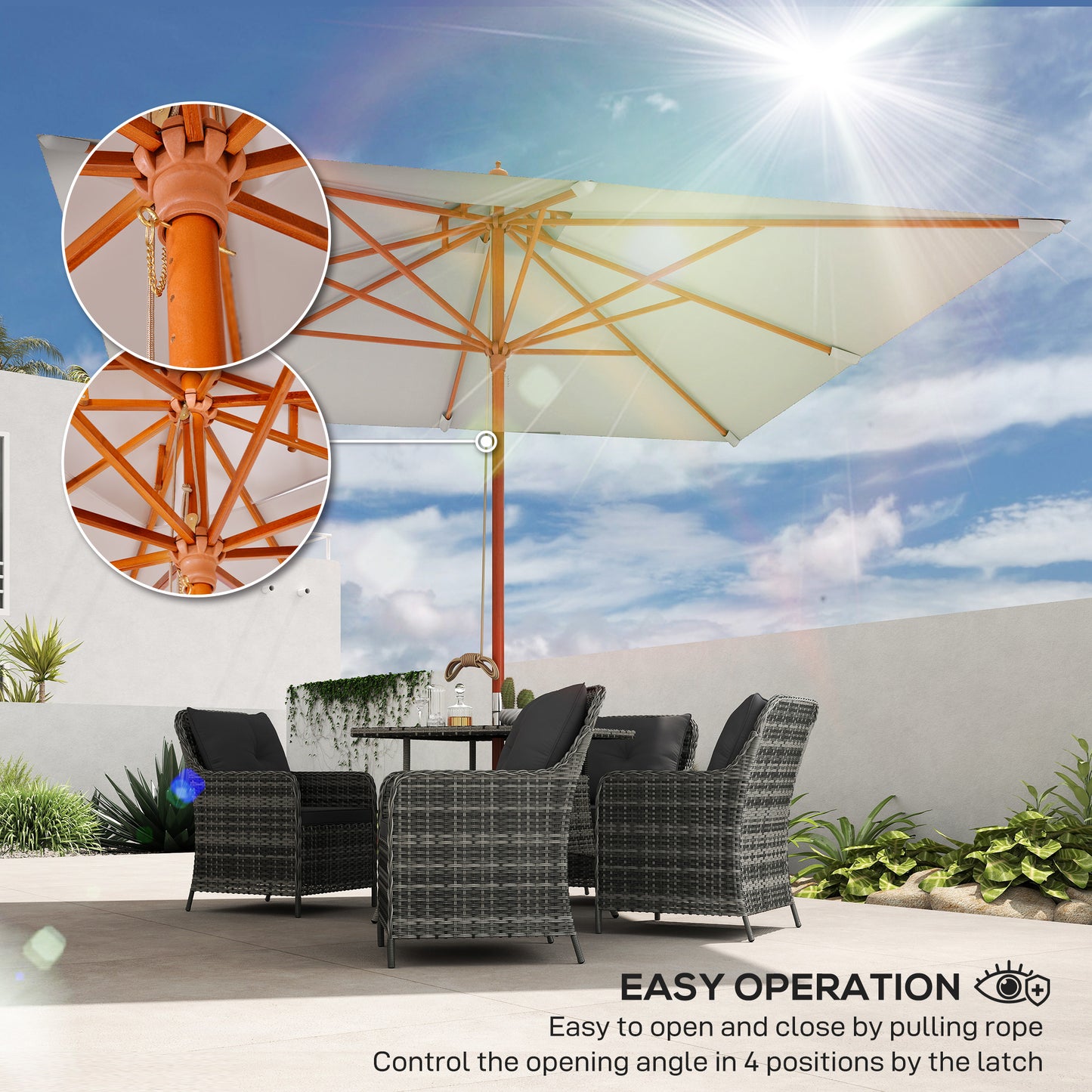 Outsunny 3 x 3m Garden Parasol with Double-Tier Canopy, Large UV Resistant Patio Umbrella for Sun Shade, Garden Dining & Outdoor Seating, Grey