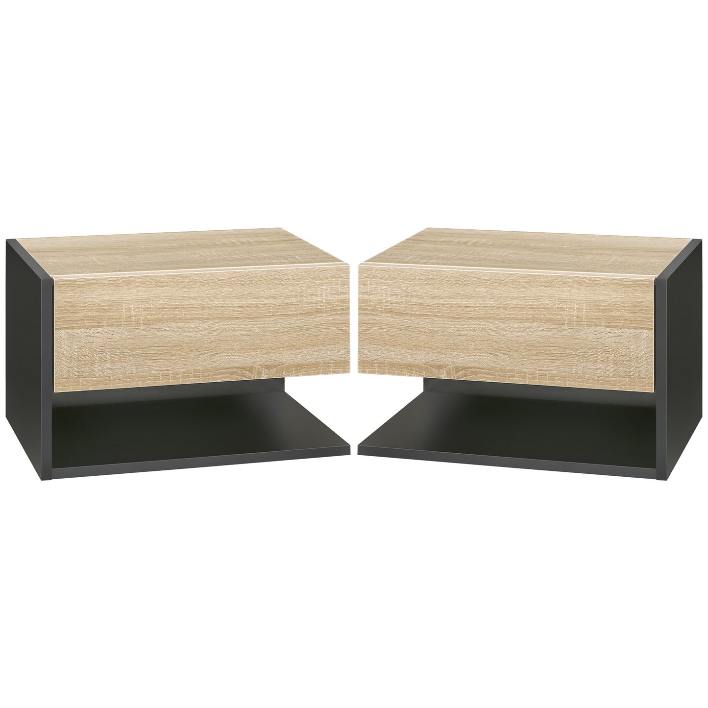 Photo of HOMCOM Floating Bedside Table Set of 2, Wall Mounted Bedside Cabinet with Drawer and Open Shelf, Modern Nightstand for Bedroom, 46 x 30 x 30 cm, Oak Tone in Tone colour on a white background