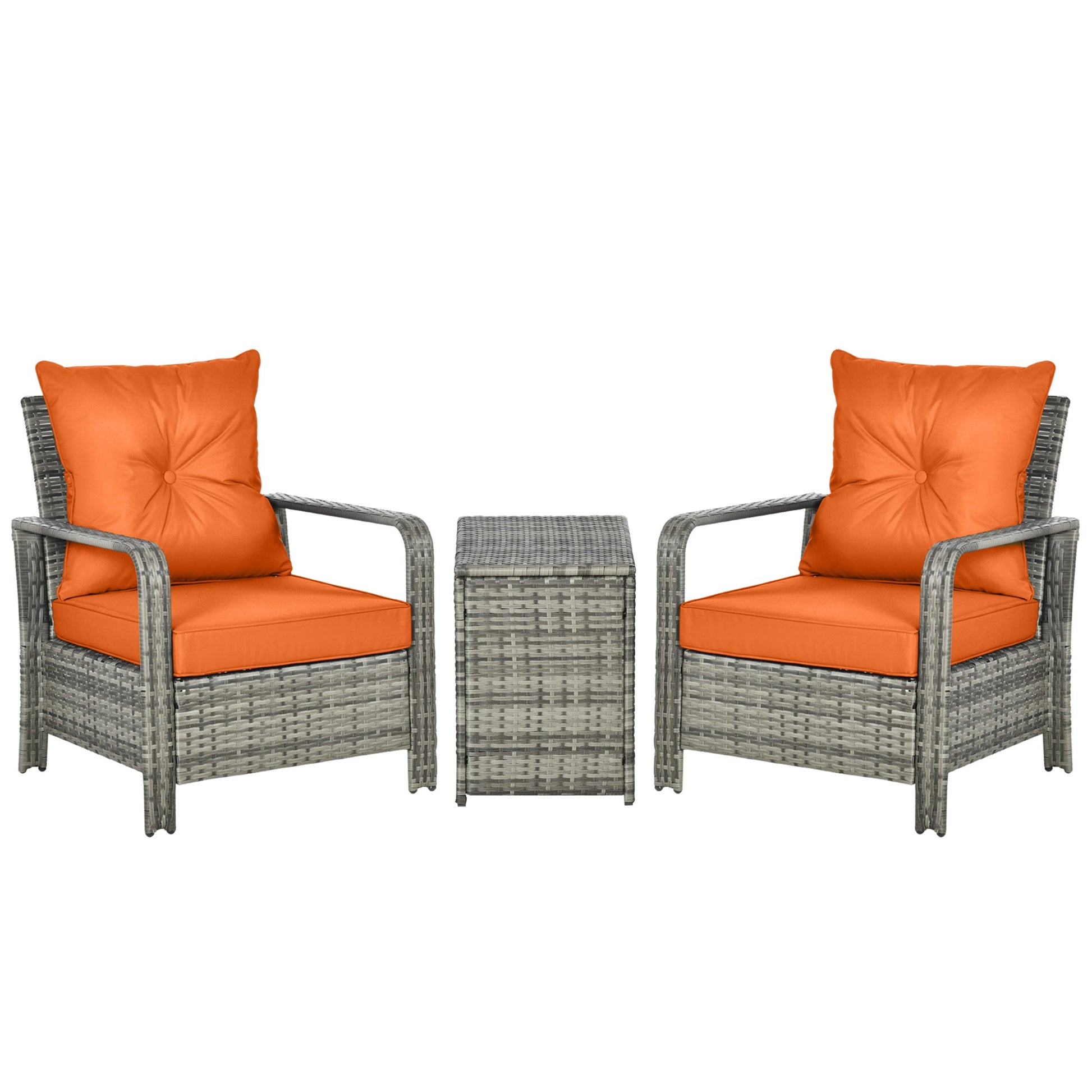 Photo of Outsunny 3 Pieces Rattan Bistro Set, Wicker Garden Furniture Set with 72 L Storage Coffee Table and Chairs, Orange in Orange colour on a white background