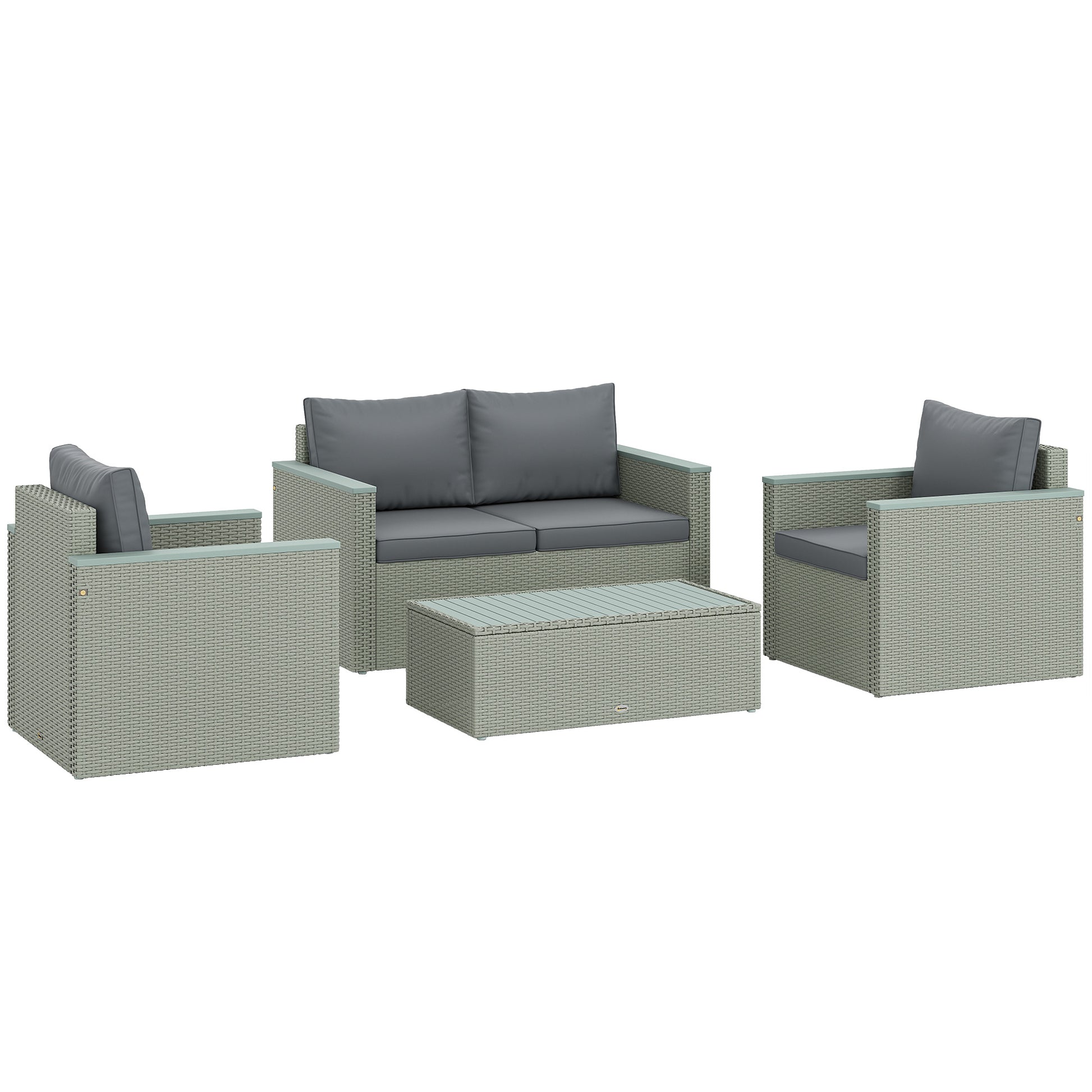 Photo of Outsunny Four-Piece Rattan Sofa Set, with Wood-Top Table in Table colour on a white background
