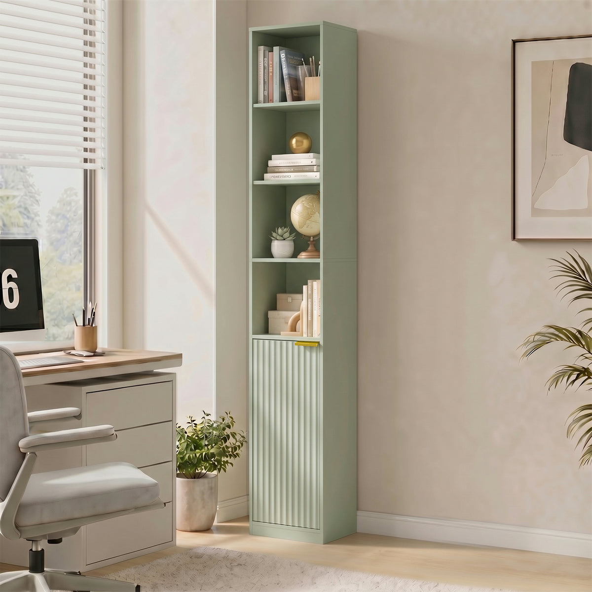 HOMCOM Bookcase Adjustable Shelf Bookshelf Anti-Tip Hardware 6-Tier Storage Cabinet Light Green