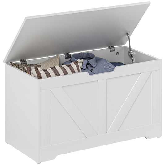 Photo of HOMCOM 100L Home Storage Box, with Safety Hinge - White Wood-Effect in Wood-Effect colour on a white background