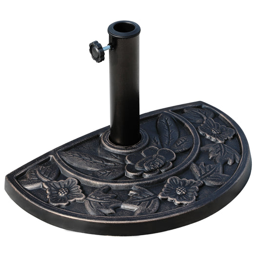 Photo of Outsunny 9kg Resin Parasol Base, Half Round Umbrella Stand with Floral Design for Garden, Outdoor, Suitable Umbrella Rod: Ø3.8cm, Ø4.8cm, Bronze Tone in Tone colour on a white background