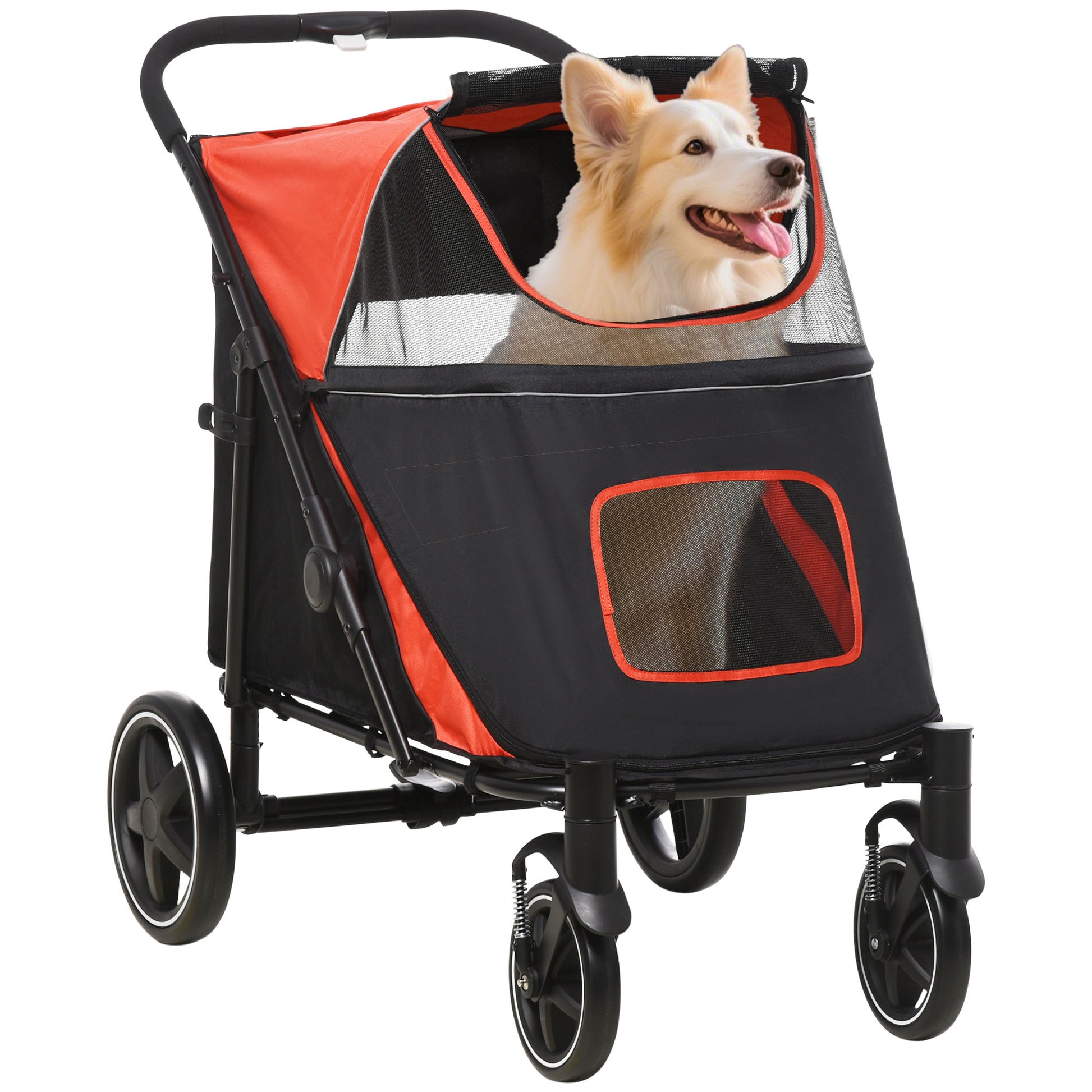 Photo of PawHut Foldable Pet Stroller, with Universal Wheels, Shock Absorber, for Medium and Large Dogs - Red in Red colour on a white background