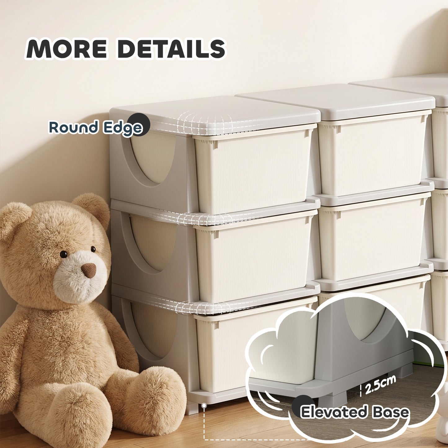 HOMCOM Kids Storage Unit, with Nine Drawers - Cream
