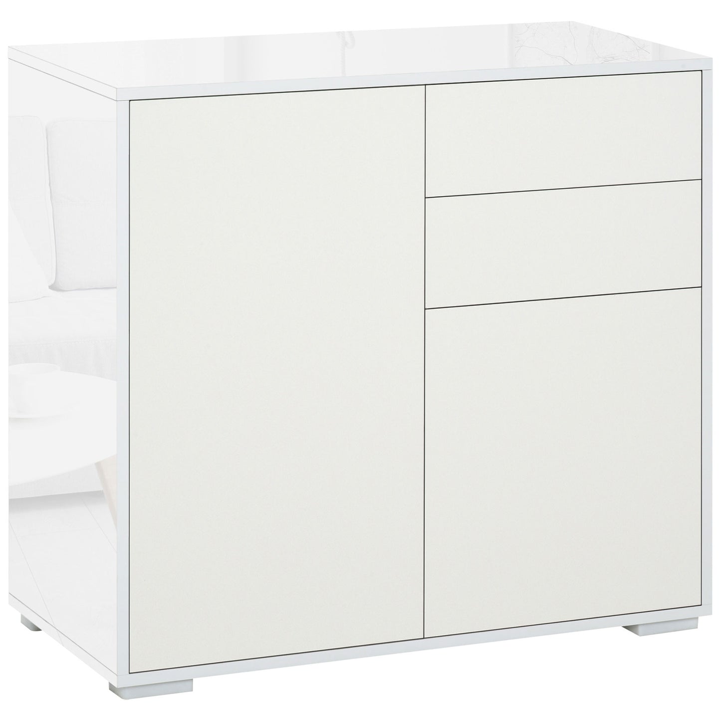 Photo of HOMCOM High Gloss Frame Sideboard, Push-Open Design with 2 Drawer for Living Room, Bedroom, 74H x 79W x 36Dcm, White in White colour on a white background
