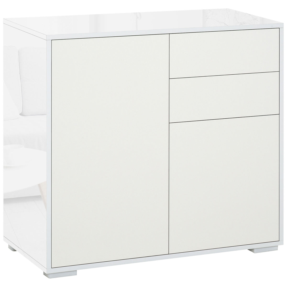 Photo of HOMCOM High Gloss Frame Sideboard, Push-Open Design with 2 Drawer for Living Room, Bedroom, 74H x 79W x 36Dcm, White in White colour on a white background