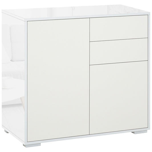 Photo of HOMCOM High Gloss Frame Sideboard, Push-Open Design with 2 Drawer for Living Room, Bedroom, 74H x 79W x 36Dcm, White in White colour on a white background