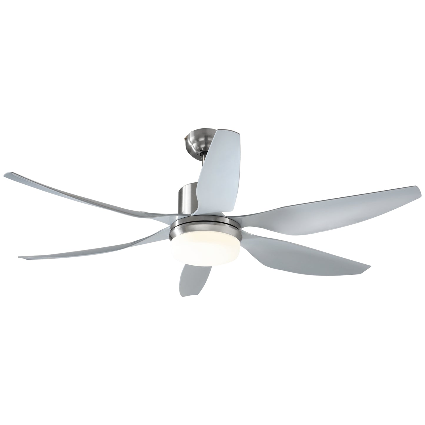 Photo of HOMCOM Reversible Ceiling Fan with Light, 6 Blades Indoor Modern Mount LED Lighting Fan with Remote Controller, for Bedroom, Living Room, Silver in Silver colour on a white background