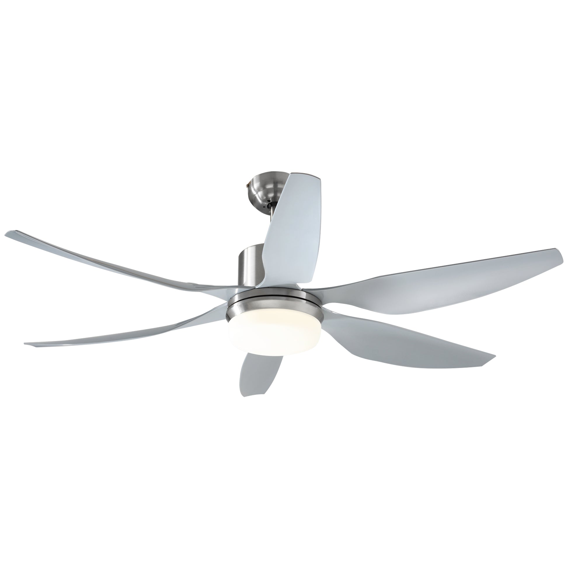 Photo of HOMCOM Reversible Ceiling Fan with Light, 6 Blades Indoor Modern Mount LED Lighting Fan with Remote Controller, for Bedroom, Living Room, Silver in Silver colour on a white background