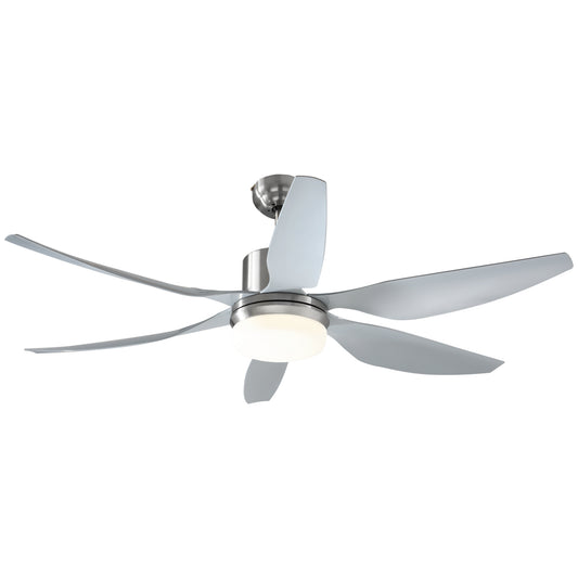 Photo of HOMCOM Reversible Ceiling Fan with Light, 6 Blades Indoor Modern Mount LED Lighting Fan with Remote Controller, for Bedroom, Living Room, Silver in Silver colour on a white background