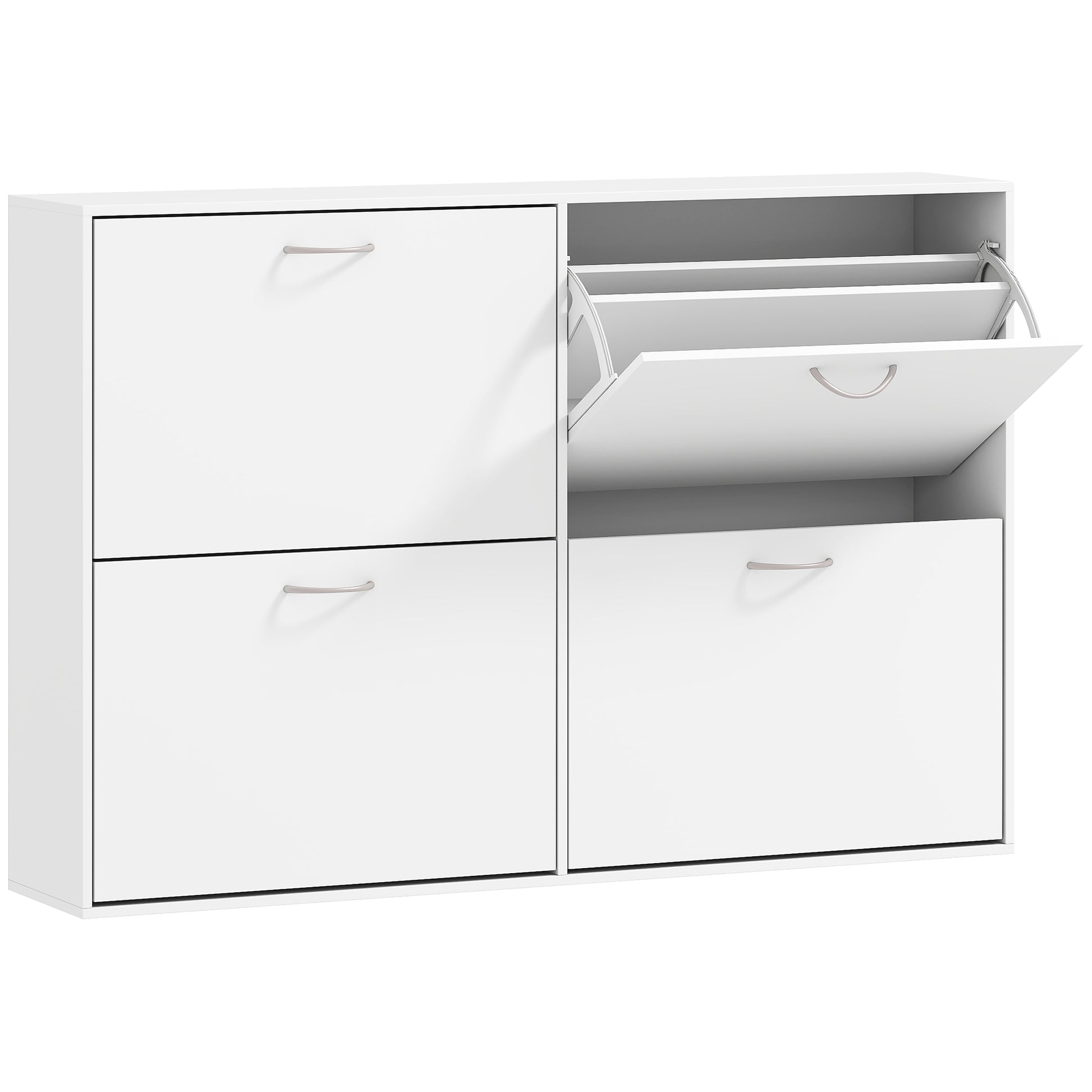 Photo of HOMCOM Wooden Modern Design 4 Drawer Shoes Cabinet Pull Down Shelf Storage Organiser - White in White colour on a white background