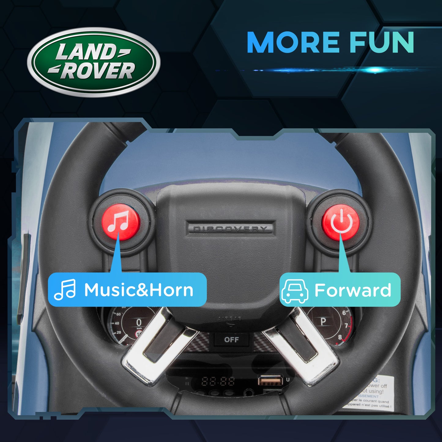 AIYAPLAY 2-in-1 Land Rover Licensed 6V Kids Electric Ride On Car, Sliding Car w/ Headlights, Music, for 18-60 Months, Light Blue