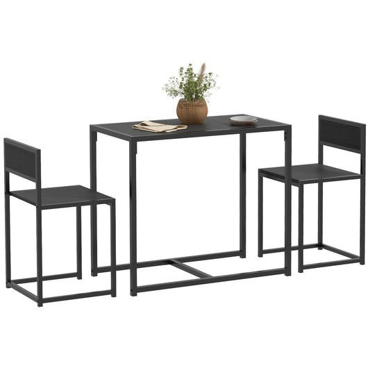 Photo of HOMCOM 3 Piece Dining Table and Chairs Set, Dining Room Sets, Rectangular Space Saving Table and 2 Chairs for Compact Kitchens, Steel Frame, Black in Black colour on a white background