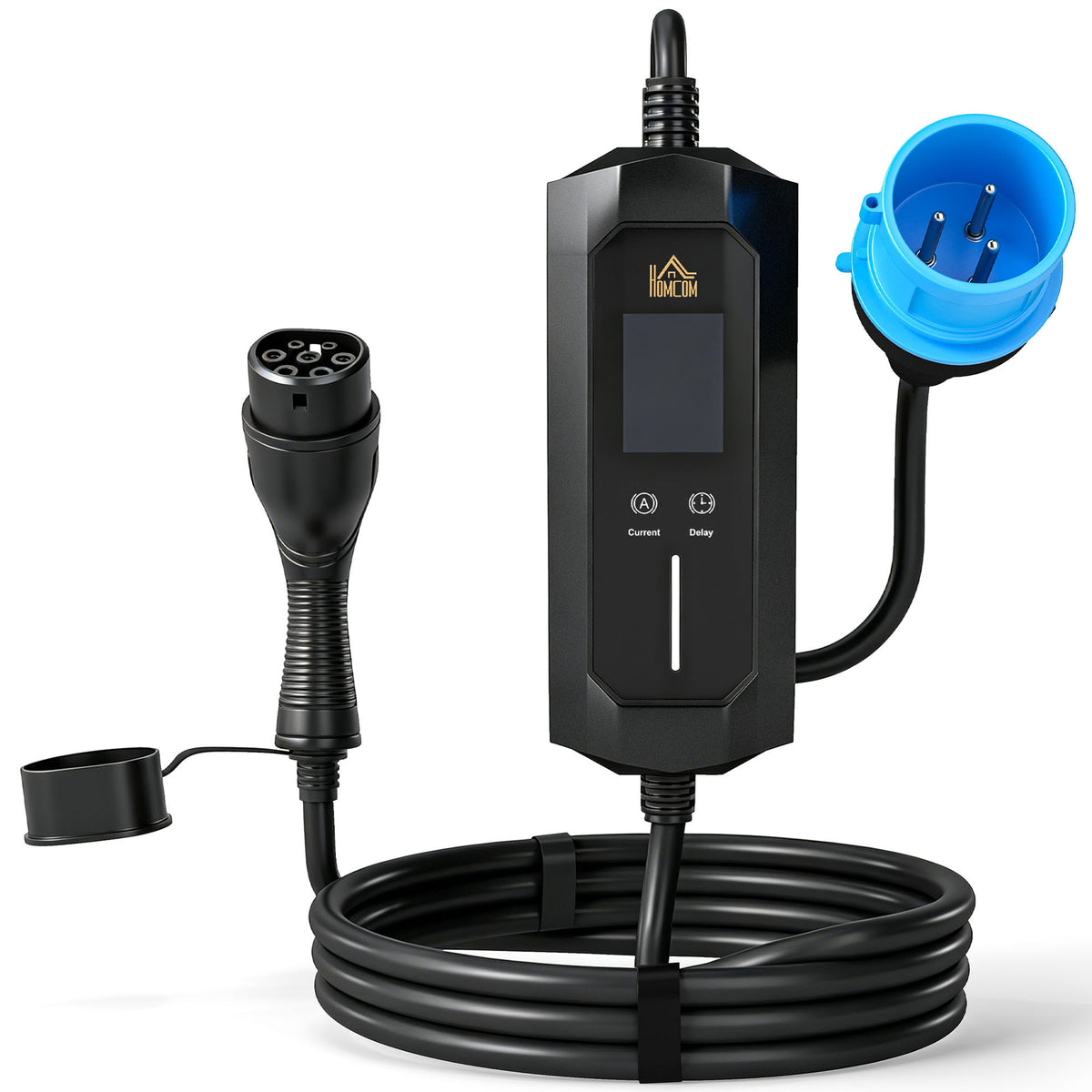 Photo of HOMCOM EV Charger 7kW Type 2 to CEE 32A Plug with UK Adapter, 10 m, 6-32A, Electric Car Charger w/ 1-12 h Time Delay in Delay colour on a white background
