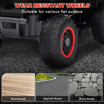 AIYAPLAY quad bike close-up showing a treaded tire with red rim trim