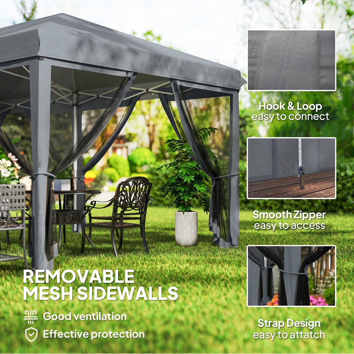 Outsunny 3 x 6m Pop Up Gazebo, Outdoor Canopy Shelter, Marquee Party Wedding Tent with 6 Mesh Walls and Carry Bag, Grey