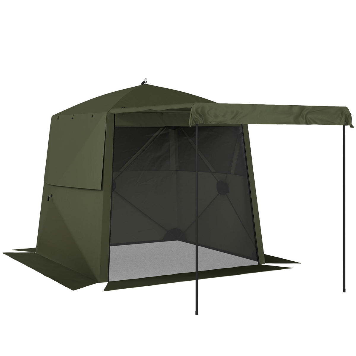 Photo of Outsunny Pop Up Gazebo Waterproof Instant Shelter with Awning Mesh Windows for Camping Patio 2 x 2 m, Army Green in Green colour on a white background