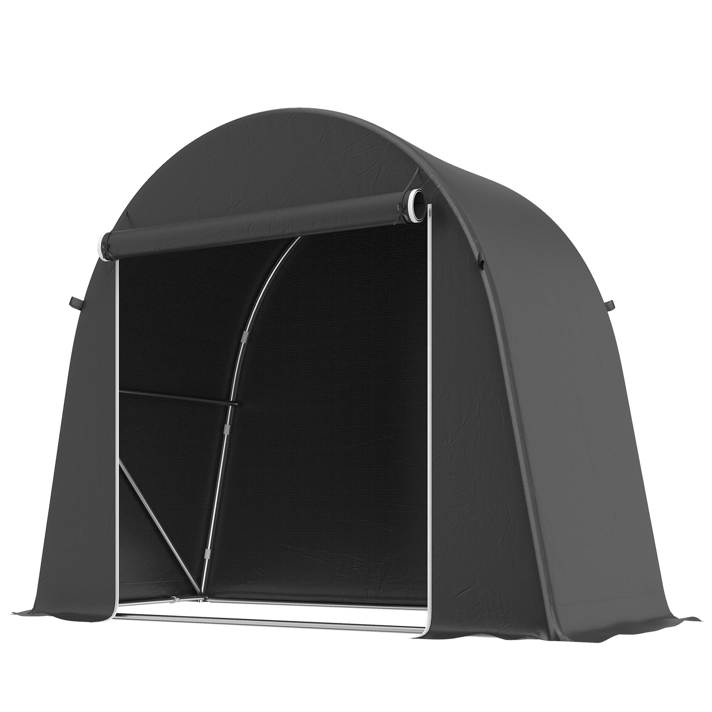 Photo of Outsunny 8 x 4 ft Garden Storage Tent, Waterproof Bike Tent with Roll-up Zipper Door and Galvanised Metal Frame, Dark Grey in Grey colour on a white background