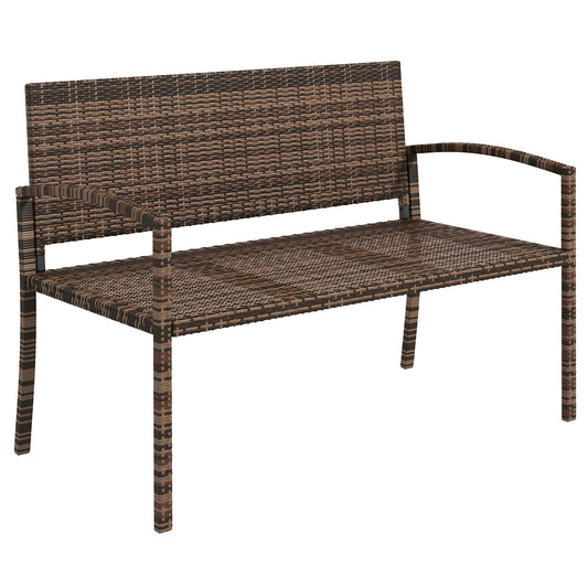 Photo of Outsunny All Weather Wicker Garden Loveseat, 2 Seater Poly Rattan Garden Bench, Outdoor Seating Bench Brown in Brown colour on a white background