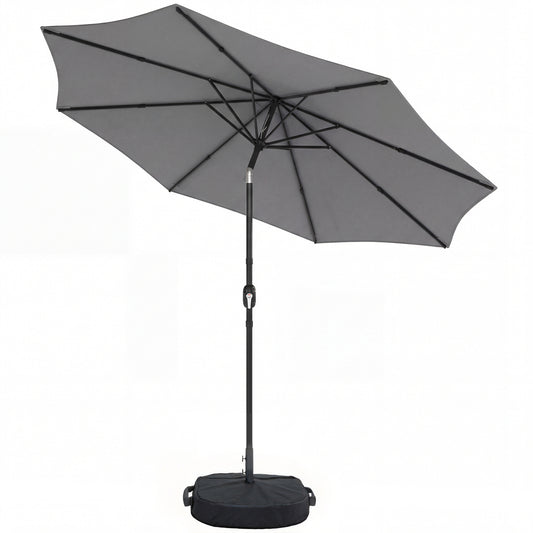 Photo of Outsunny 2.7 m Garden Parasol Umbrella with Cross Base and Sandbag, Retractable Ribs, Outdoor Table Market Umbrella, Light Grey in Grey colour on a white background