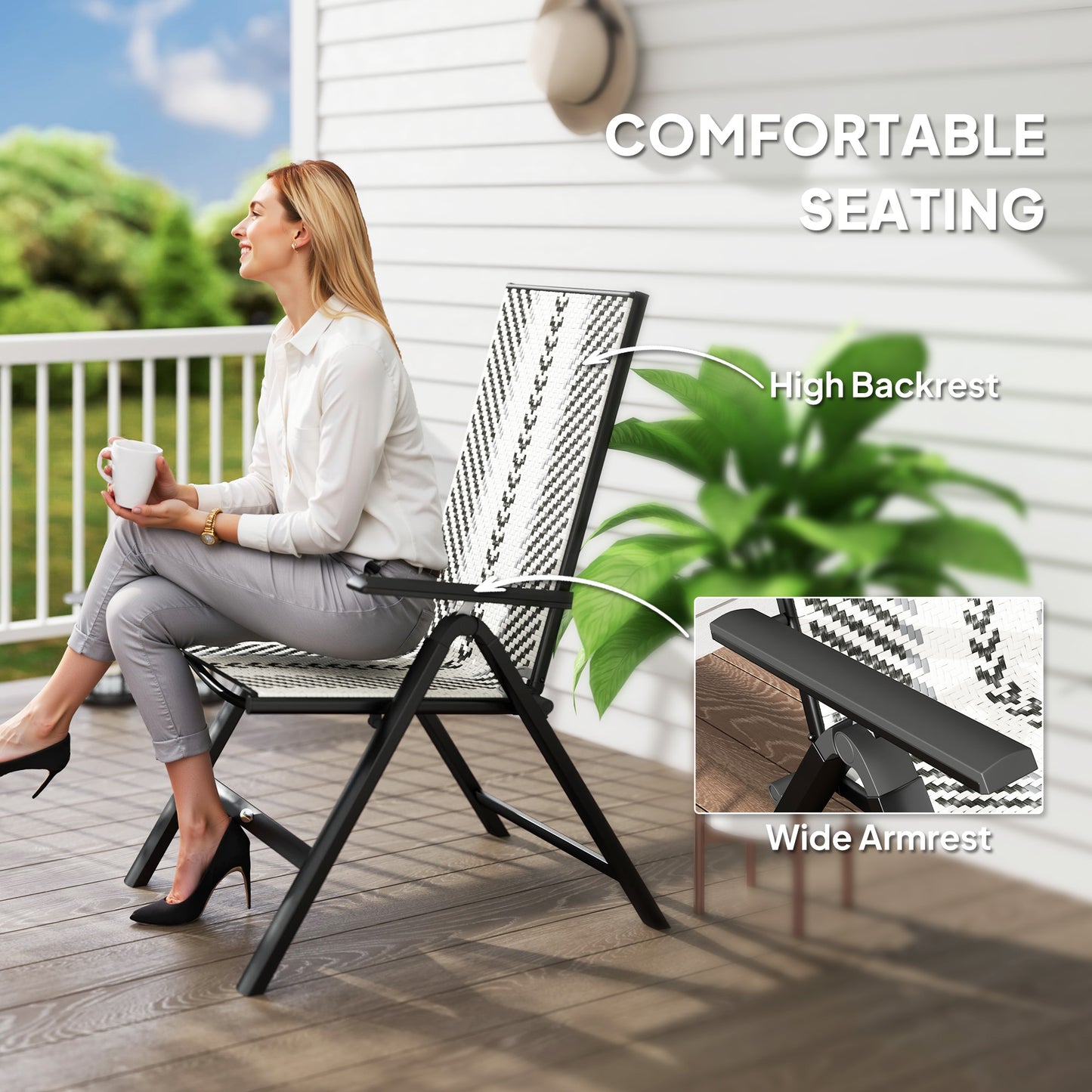 Outsunny Set of Two Rattan Reclining Garden Chairs - Grey