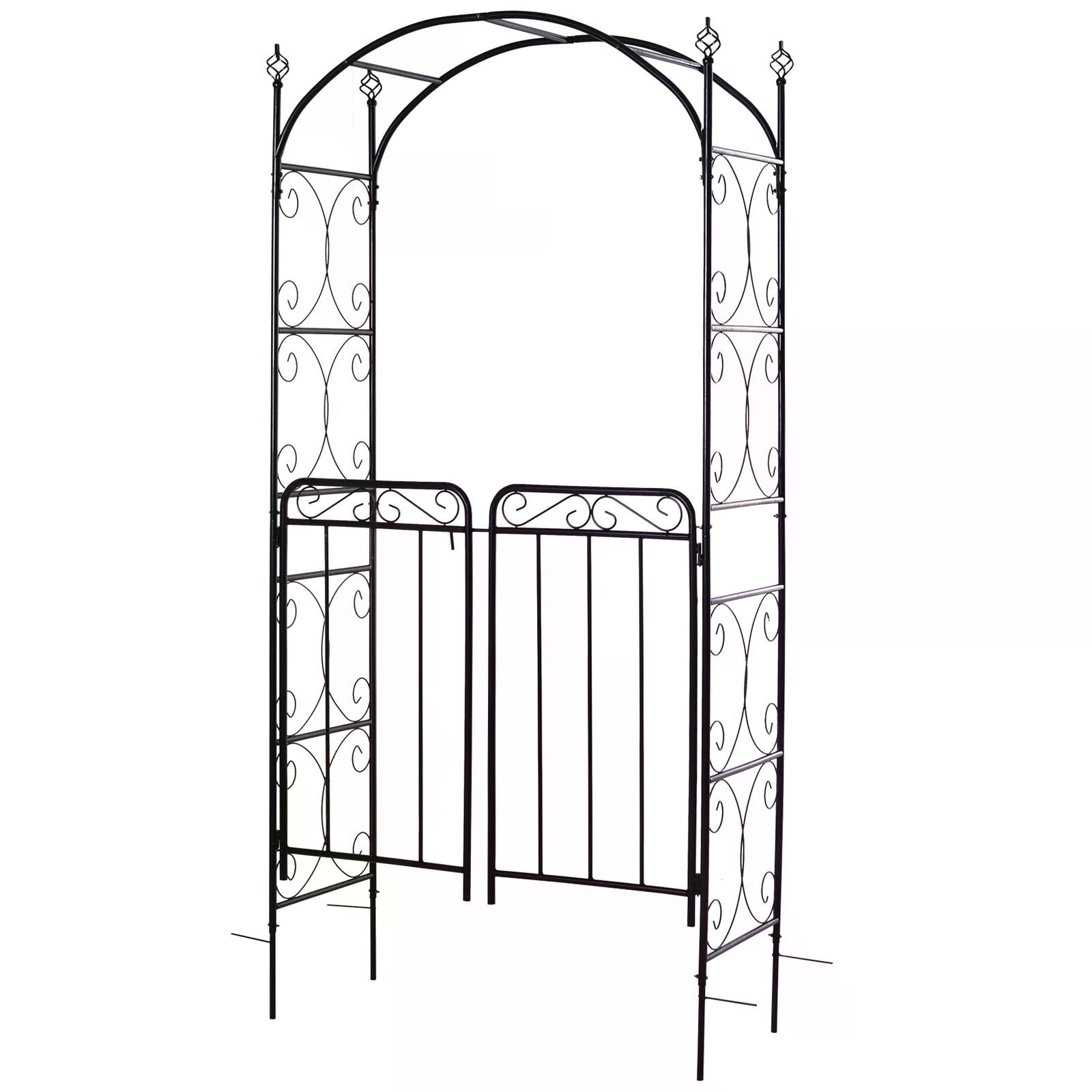 Photo of Outsunny Garden Decorative Metal Arch with Gate Outdoor Patio Trellis Arbor for Climbing Plant Archway Antique Black - 108L x 45W x 215Hcm in 215Hcm colour on a white background
